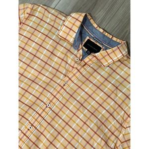 Geoffrey Beene‎ Orange Plaid Short Sleeve, XXL, #418-P